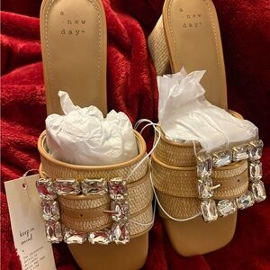 A New Day Beige Mules with Crystal Buckles